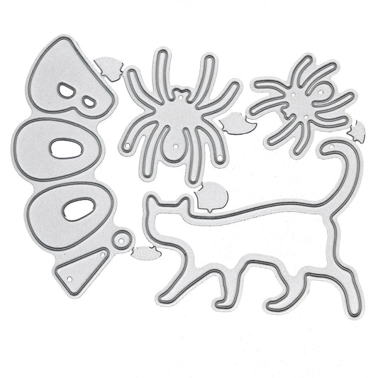 2 Spiders, Cat & "BOO!" Metal Cutting Dies Set, Halloween, Card making Crafts F9