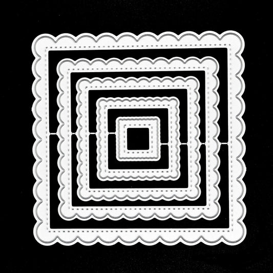 Nest of 5 Square Scallop & Stitch Patterned Metal Cutting Dies. Card Making, E3