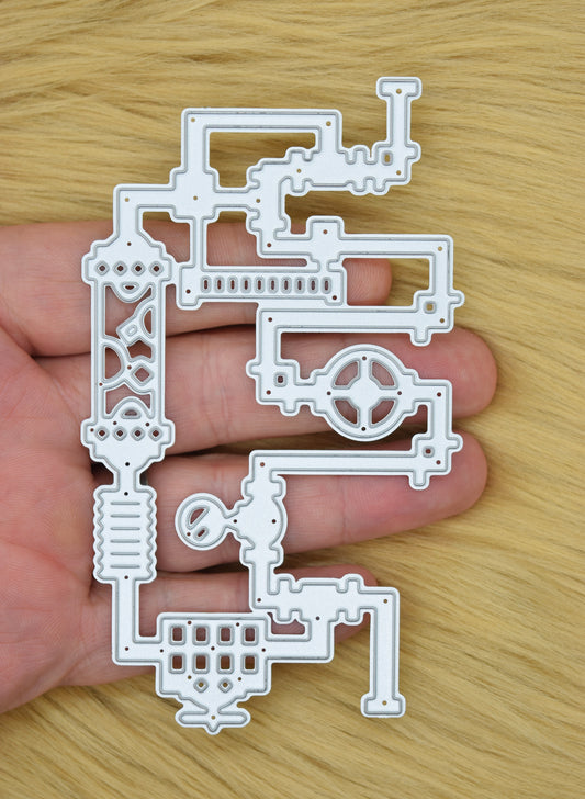 Steampunk Pipes & Valves Metal Cutting Die – Industrial Gear Panel