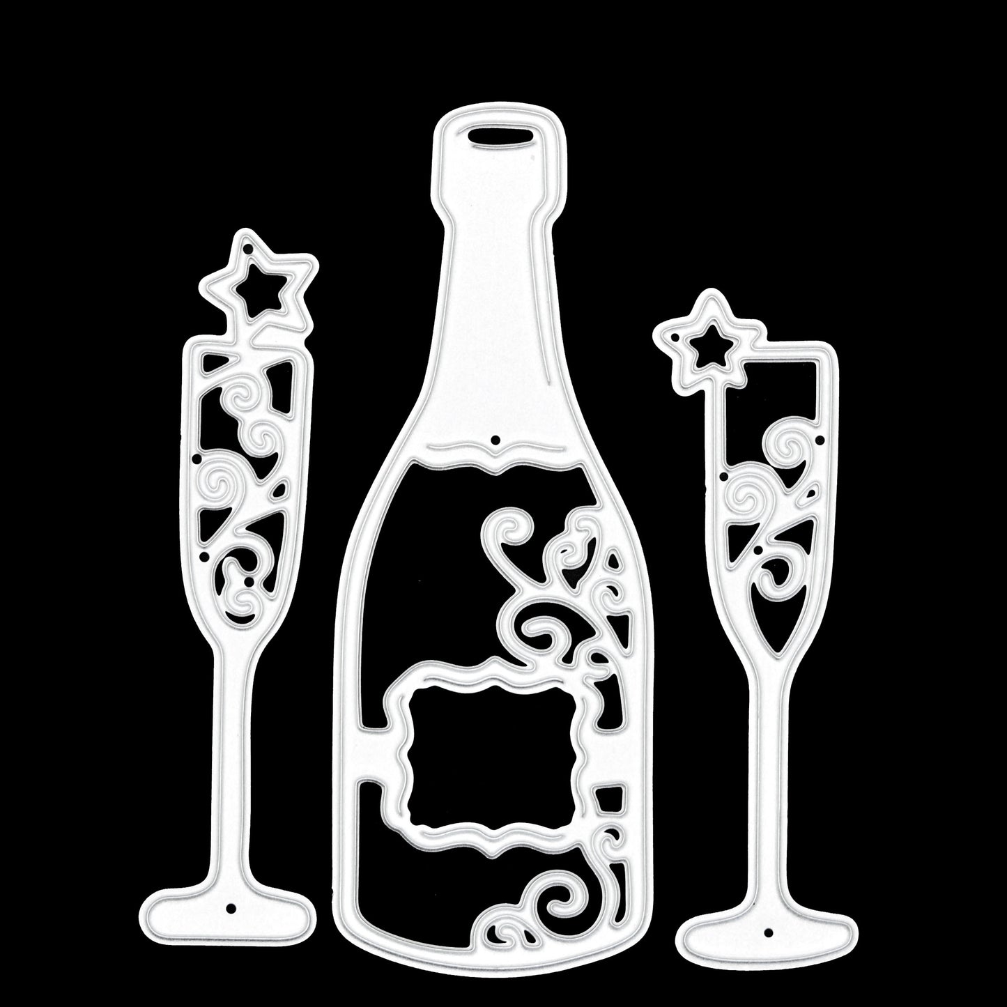 Champagne Bottle & Flute Glasses Metal Cutting Dies – Celebration Set