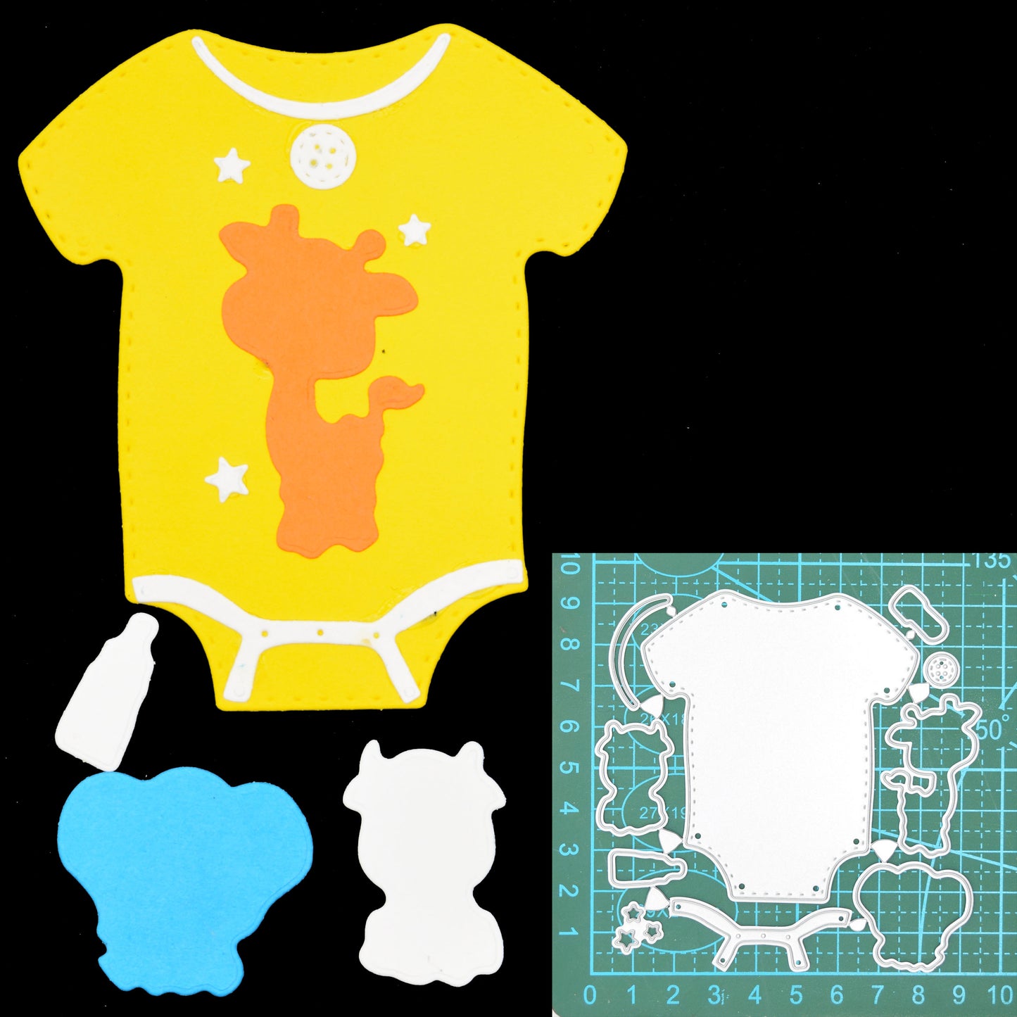 Babygrow Metal Cutting Die Set – Baby Clothes with Giraffe, Elephant & Calf