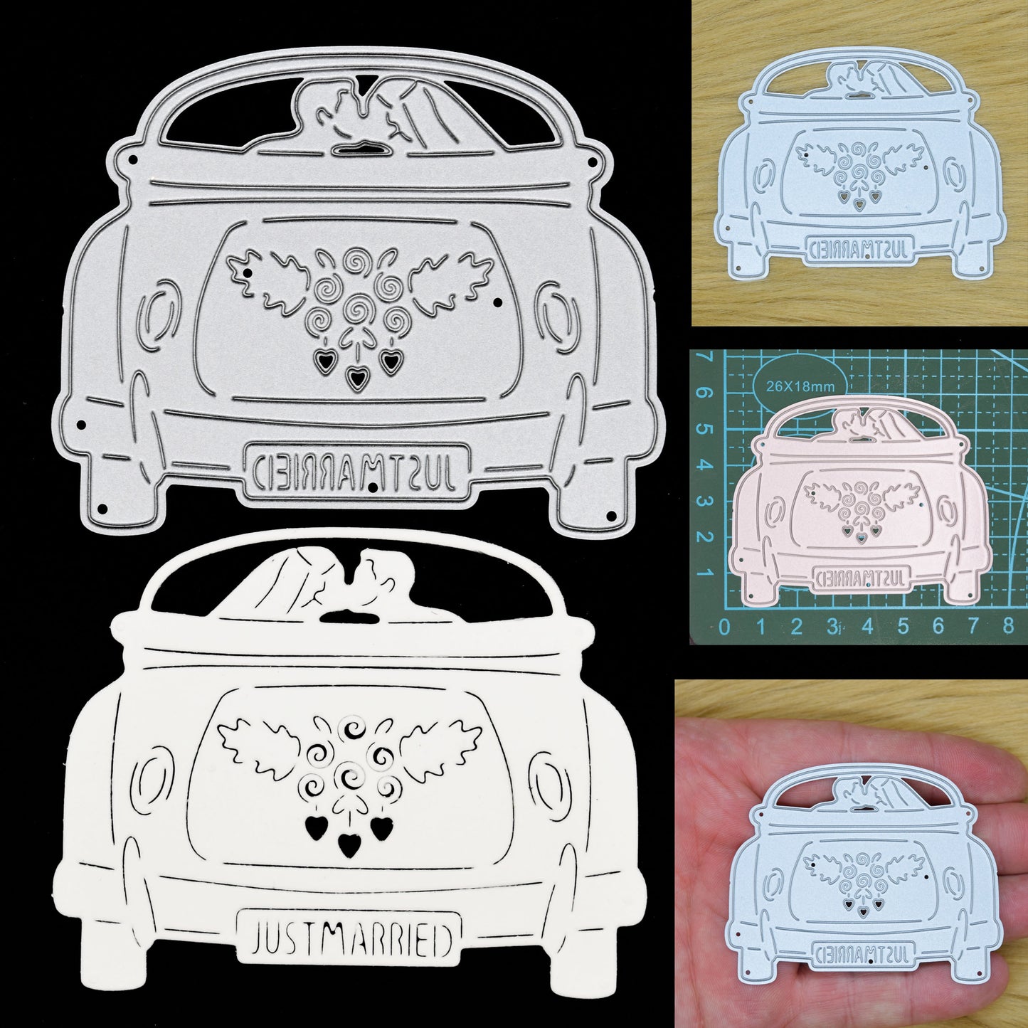 Just Married Wedding Car Metal Cutting Die – Bride & Groom Silhouette
