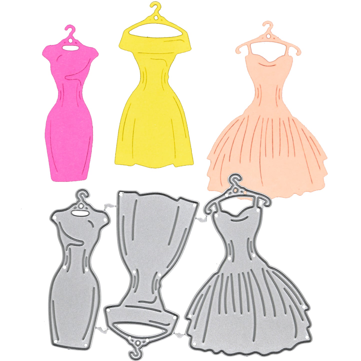 Retro Dresses on Hangers Metal Cutting Dies – Vintage Fashion Set
