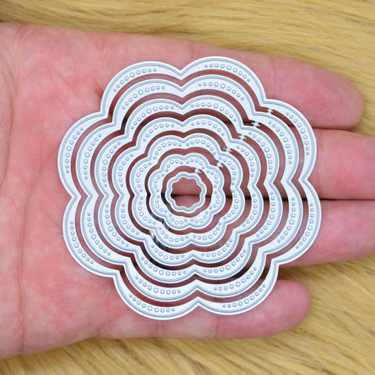 Nest of 7 Scalloped Flower Metal Cutting Dies with Pierced Detail