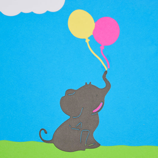Baby elephant with balloons metal cutting die card making example