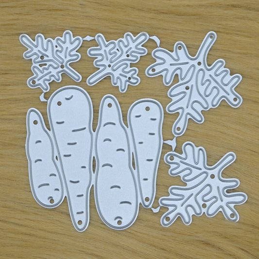 Carrot metal cutting dies set with assorted vegetable and leaf designs for gardening themed card making and papercrafts
