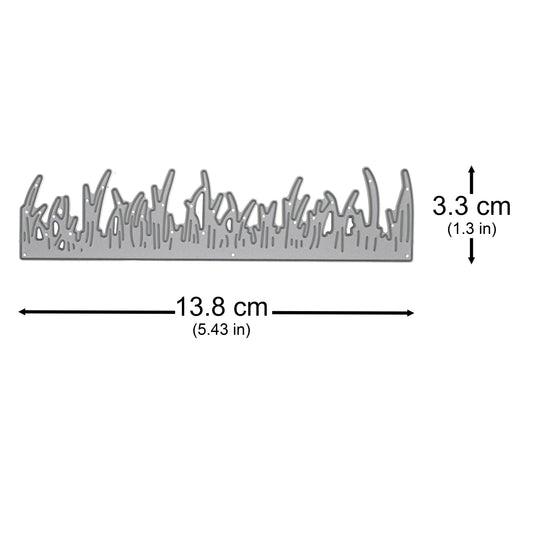 Grass border metal cutting die shown with approximate measurements for card making and papercraft