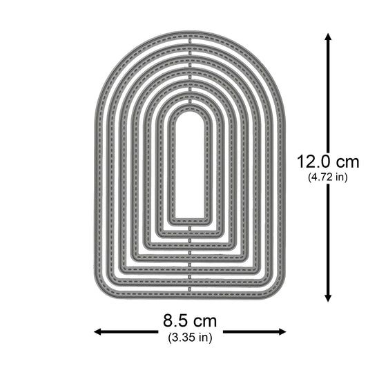 Stitched arch nesting metal cutting die set measuring approximately 12 × 8.5 cm at the largest size.