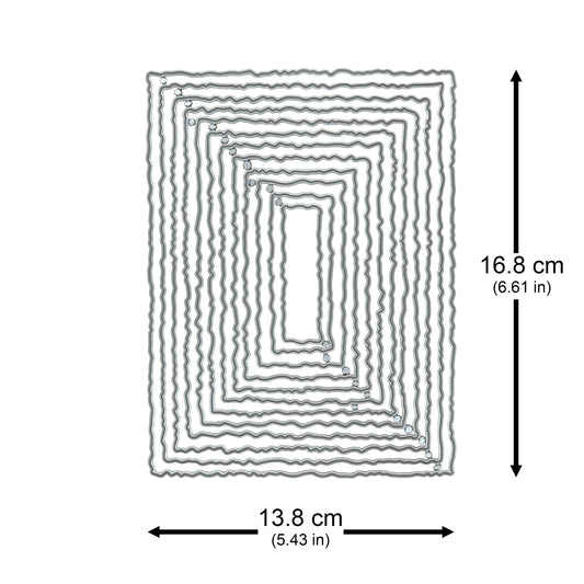 Torn edge rectangle nesting metal cutting die set with the largest die measuring approximately 16.8 × 13.8 cm