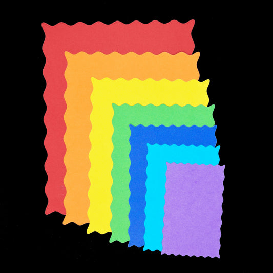 Wavy rectangle die cut frames in coloured card