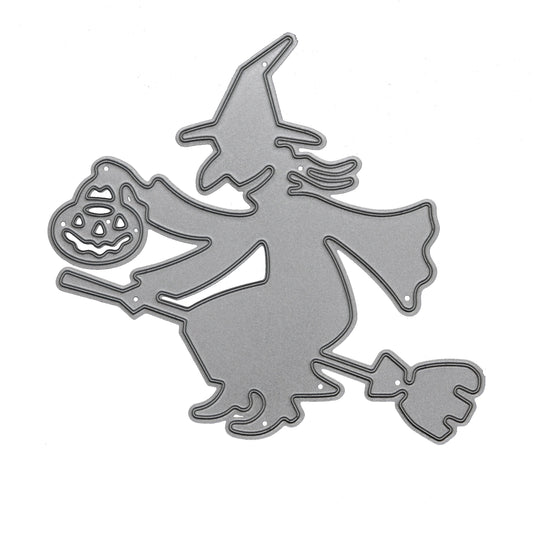 Witch on broomstick metal cutting die on white background