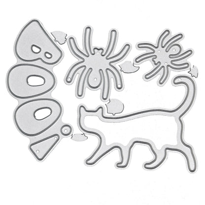 2 Spiders, Cat & "BOO!" Metal Cutting Dies Set, Halloween, Card making Crafts F9