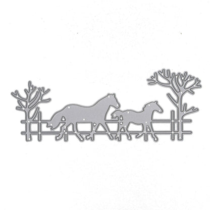Horse & Foal, Fence Trees Metal Cutting Die, Card Making, Paper Crafts, A3