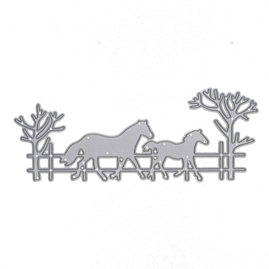 Horse & Foal, Fence Trees Metal Cutting Die, Card Making, Paper Crafts, A3