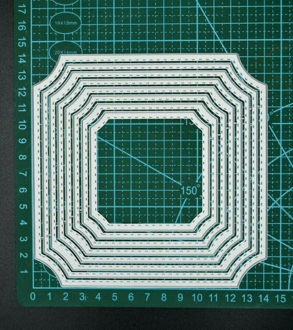 Nest of 8 Square Cut Cornered Stitch Patterned Metal Cutting Dies Card Making E3