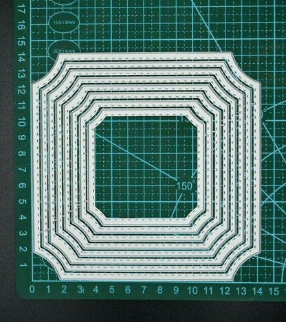 Nest of 8 Square Cut Cornered Stitch Patterned Metal Cutting Dies Card Making E3