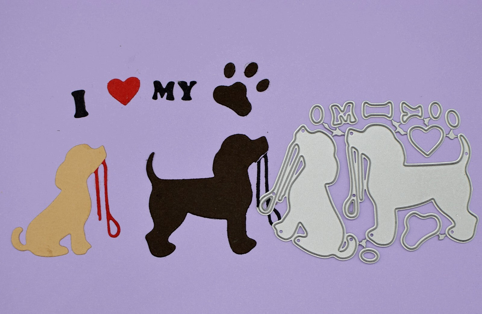 An 'I Love My Dog' Metal Cutting Dies Set, Stencils, Card Making, Pets Dies, A5