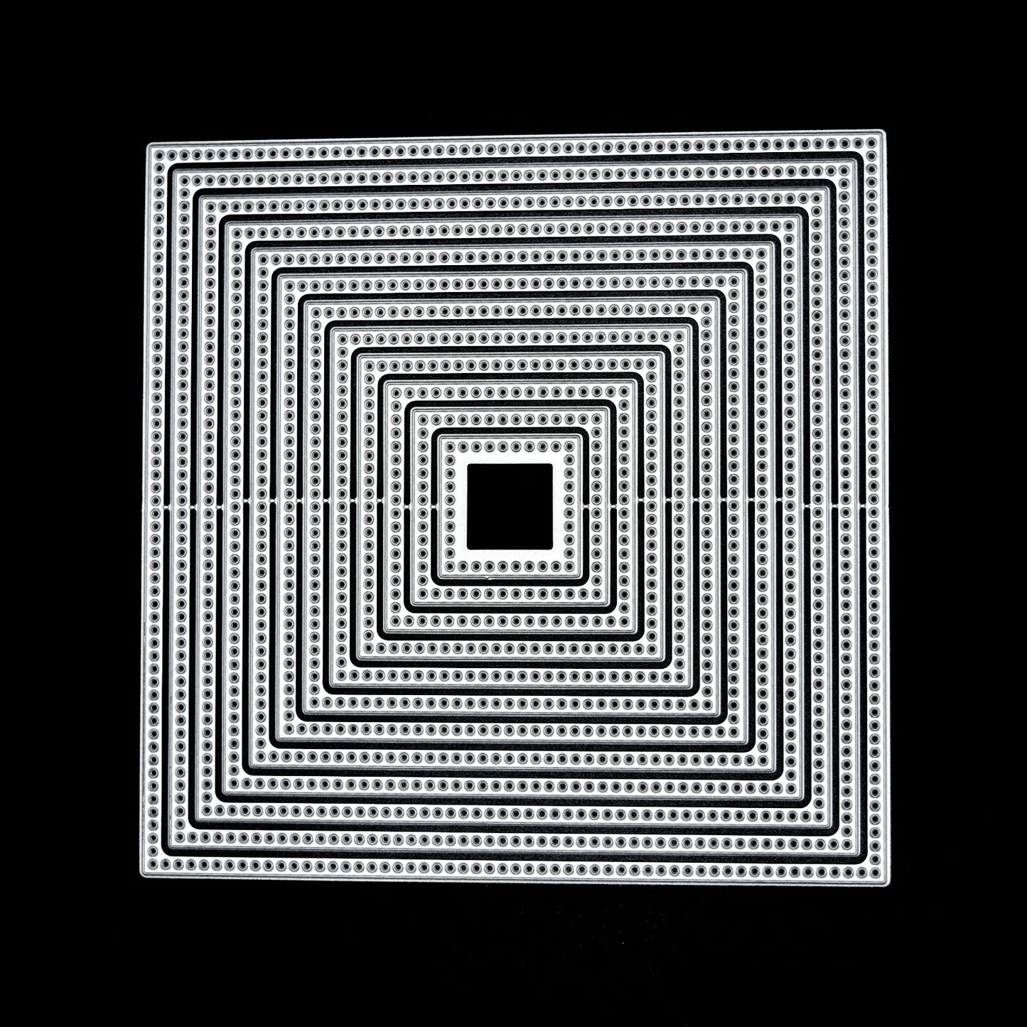 Nest of 12 Square Circle Hole Edged Patterned Metal Cutting Dies, Card Making I0