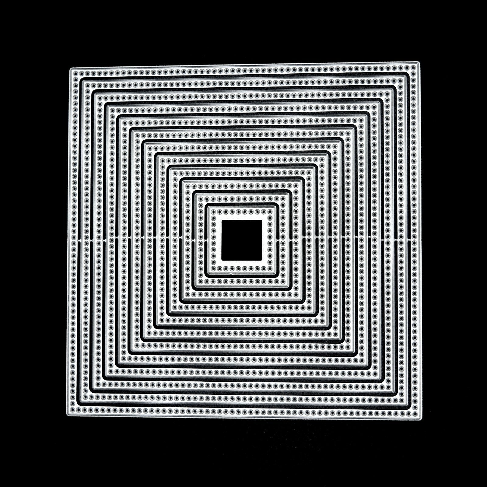 Nest of 12 Square Circle Hole Edged Patterned Metal Cutting Dies, Card Making I0