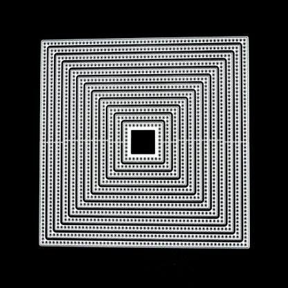 Nest of 12 Square Circle Hole Edged Patterned Metal Cutting Dies, Card Making I0