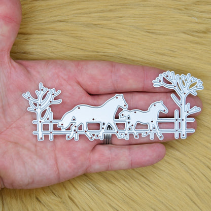Horse & Foal, Fence Trees Metal Cutting Die, Card Making, Paper Crafts, A3