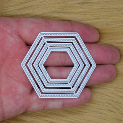 Nest of 4 Hexagon Stitch Patterned Metal Cutting Dies, Card Making, Crafts, J1