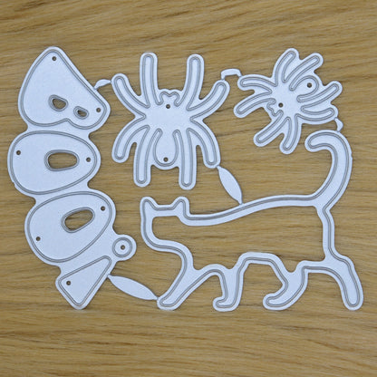 2 Spiders, Cat & "BOO!" Metal Cutting Dies Set, Halloween, Card making Crafts F9