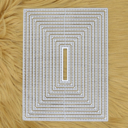 Nest of 12 Rectangle Circle Hole Edged Patterned Metal Cutting Dies, Crafts, I0