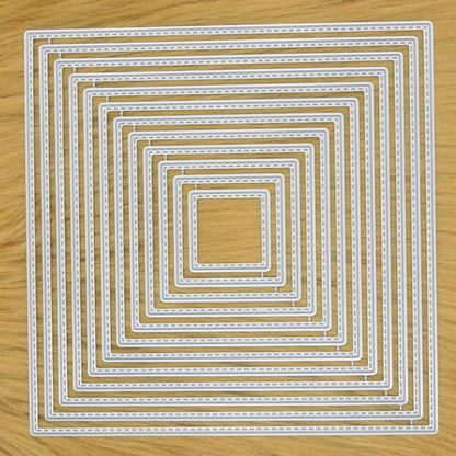 Nest of 12 Square Stitch Patterned Metal Cutting Dies Card Making *UK SELLER* G6