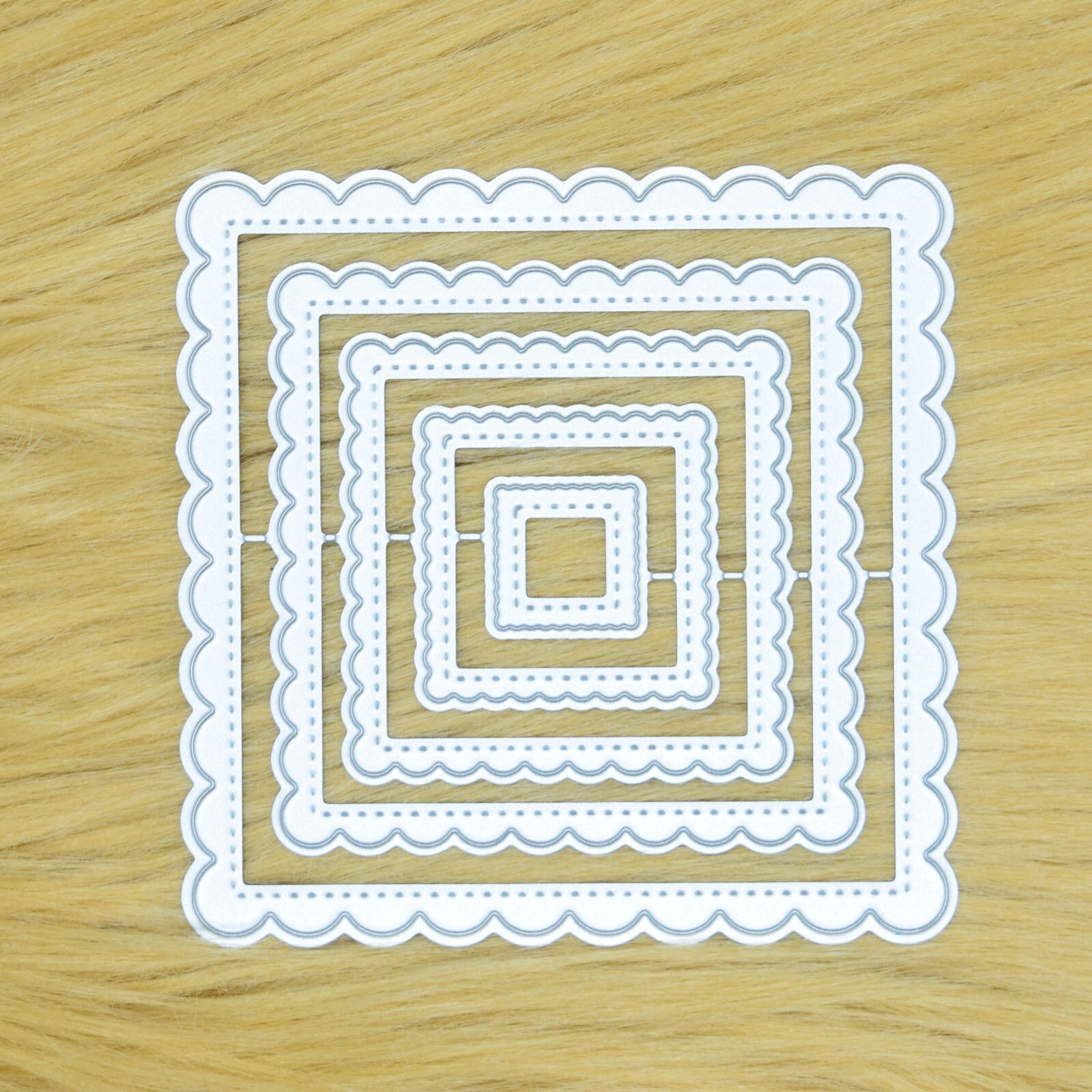 Nest of 5 Square Scallop & Stitch Patterned Metal Cutting Dies. Card Making, E3