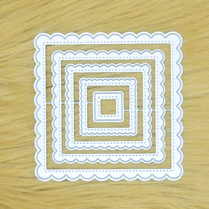 Nest of 5 Square Scallop & Stitch Patterned Metal Cutting Dies. Card Making, E3