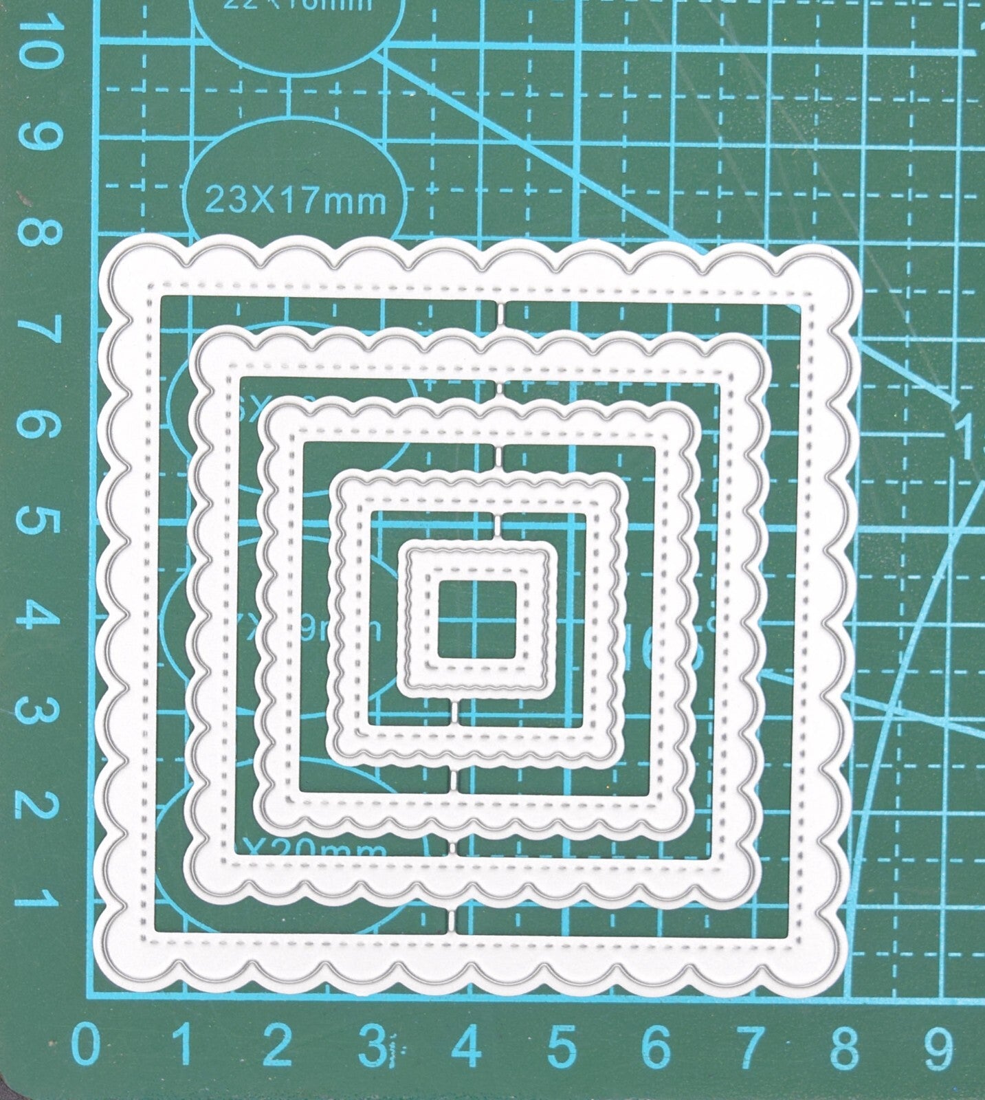 Nest of 5 Square Scallop & Stitch Patterned Metal Cutting Dies. Card Making, E3