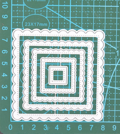 Nest of 5 Square Scallop & Stitch Patterned Metal Cutting Dies. Card Making, E3