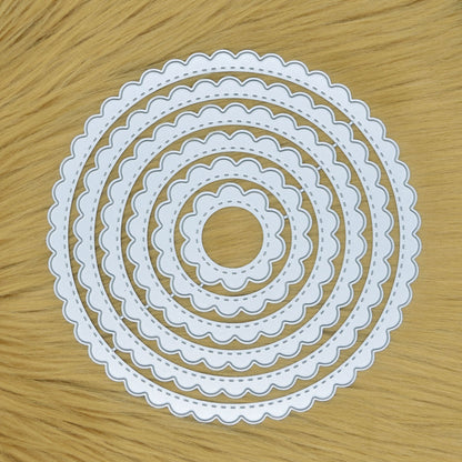 Large Nest of 6 Circle Scallop + Stitch Patterned Metal Cutting Dies, Round, I6