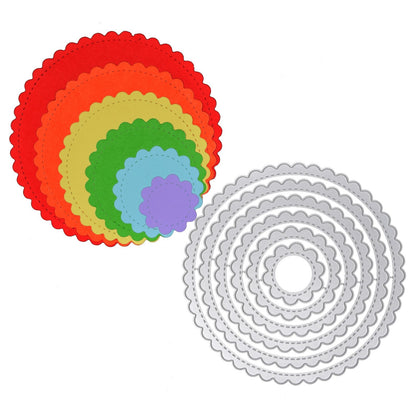 Large Nest of 6 Circle Scallop + Stitch Patterned Metal Cutting Dies, Round, I6