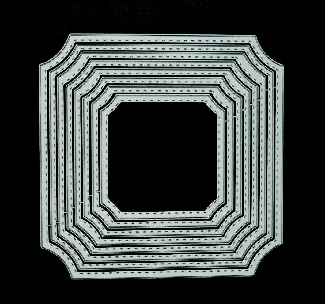 Nest of 8 Square Cut Cornered Stitch Patterned Metal Cutting Dies Card Making E3