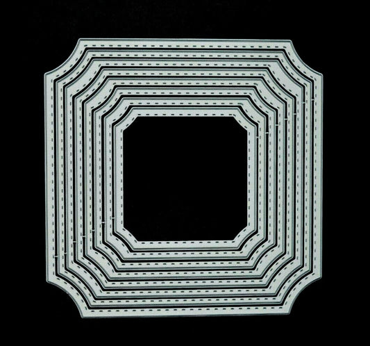 Nest of 8 Square Cut Cornered Stitch Patterned Metal Cutting Dies Card Making E3