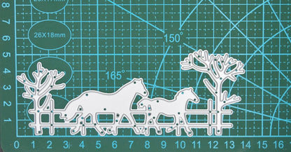 Horse & Foal, Fence Trees Metal Cutting Die, Card Making, Paper Crafts, A3