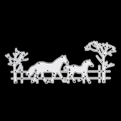 Horse & Foal, Fence Trees Metal Cutting Die, Card Making, Paper Crafts, A3