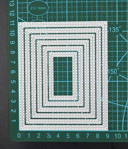 Nest of 6 Rectangle Double Stitch Patterned Metal Cutting Dies, Card Making H8