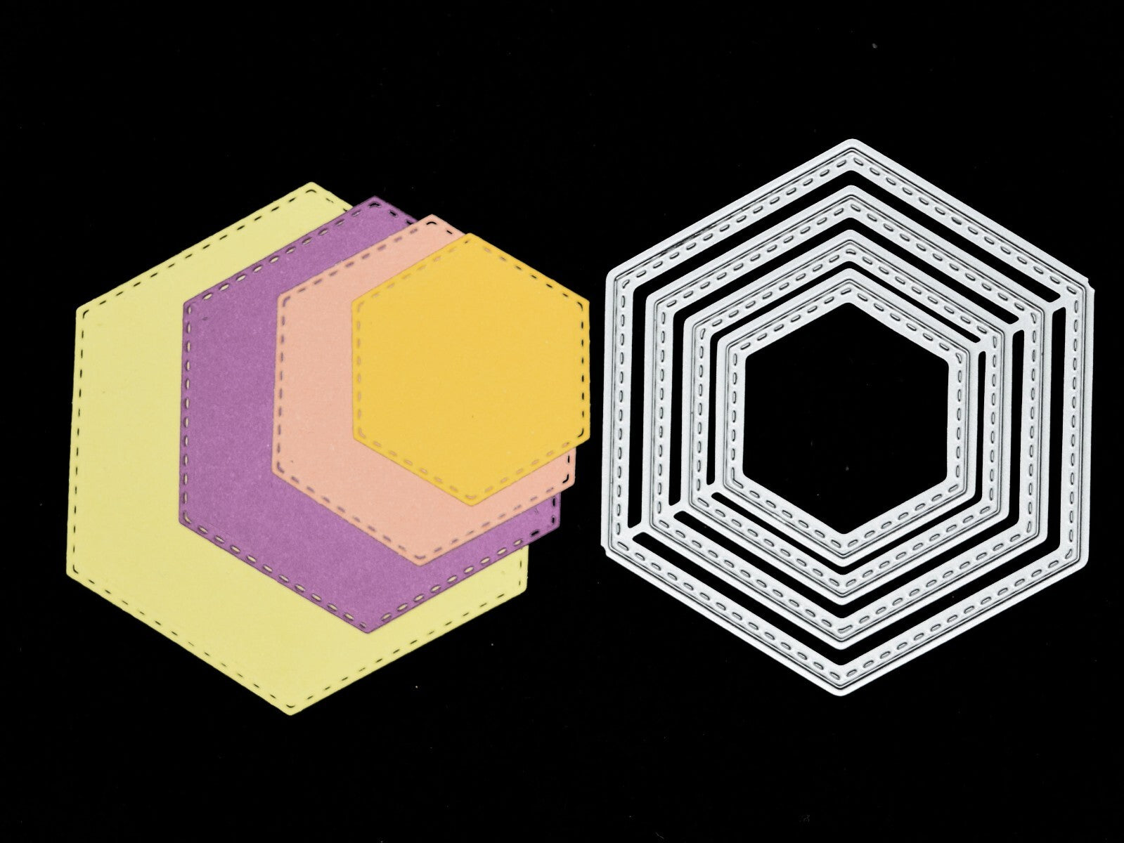 Nest of 4 Hexagon Stitch Patterned Metal Cutting Dies, Card Making, Crafts, J1