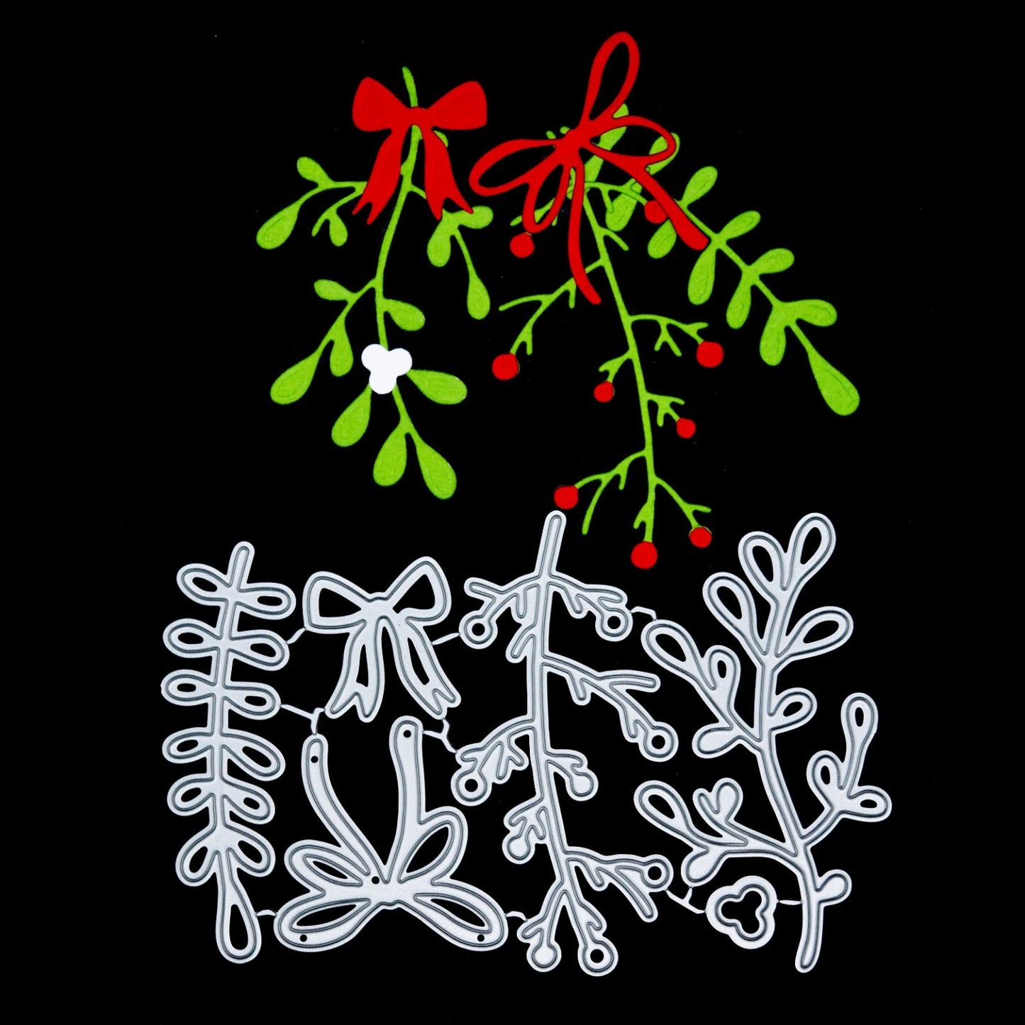 6 Piece Mistletoe & Bow Metal Cutting Die Set, Card Making, Paper Crafts, E7