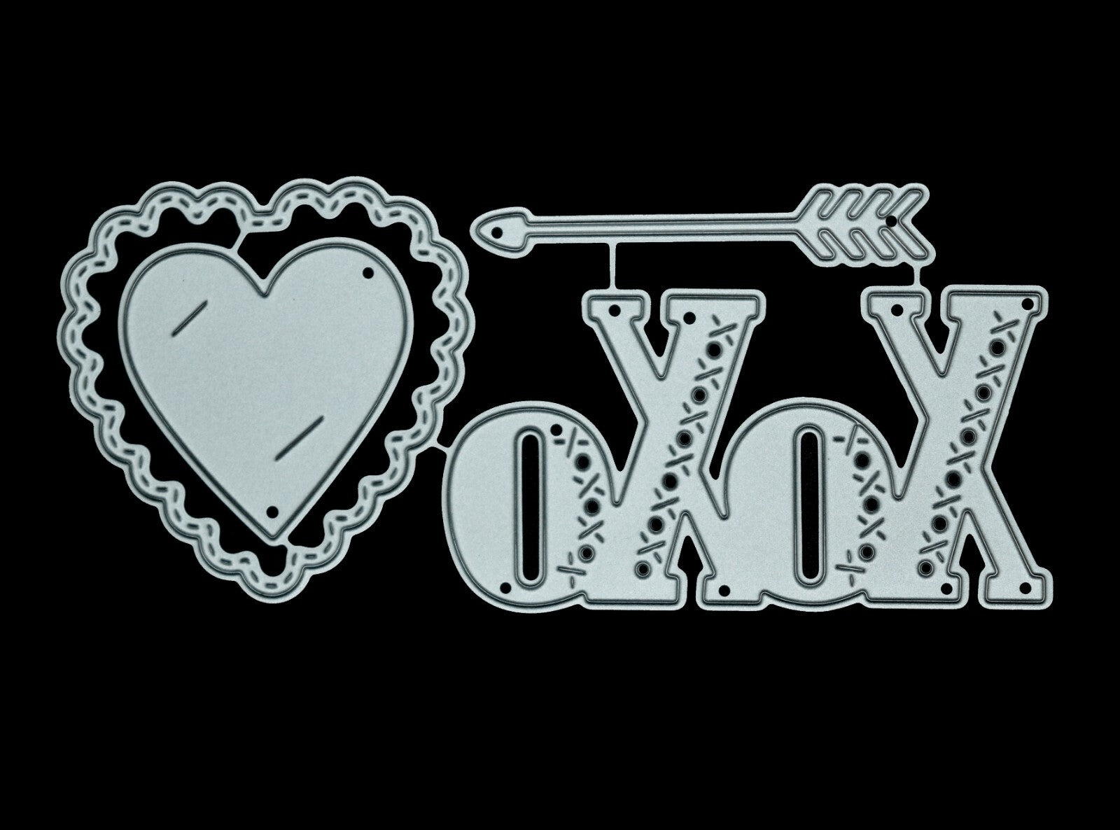 💘Heart, Hugs & Kisses XO with Cupids Arrow Metal Cutting Dies Set, Love  F1 💘