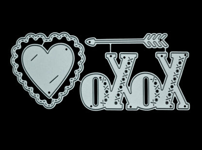 💘Heart, Hugs & Kisses XO with Cupids Arrow Metal Cutting Dies Set, Love  F1 💘