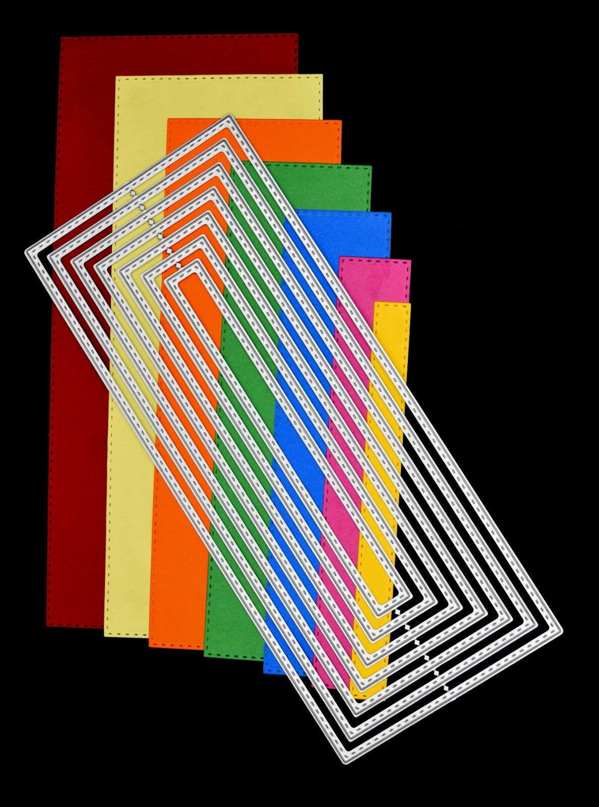 Large Nest of 7 Stitch Patterned Rectangle Metal Cutting Dies, Card Making H6
