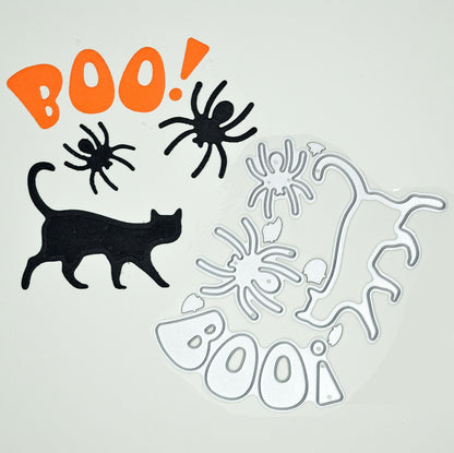 2 Spiders, Cat & "BOO!" Metal Cutting Dies Set, Halloween, Card making Crafts F9