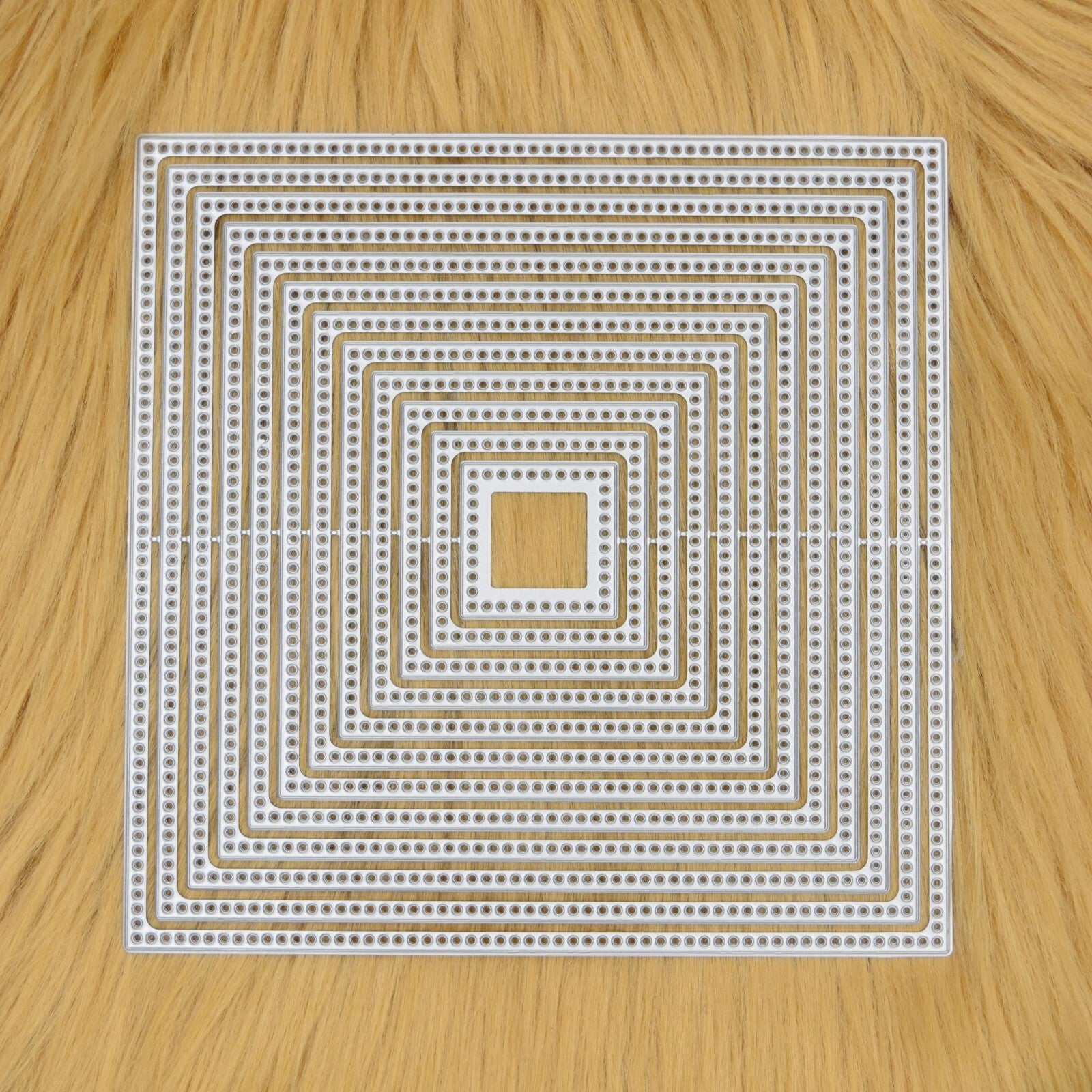 Nest of 12 Square Circle Hole Edged Patterned Metal Cutting Dies, Card Making I0