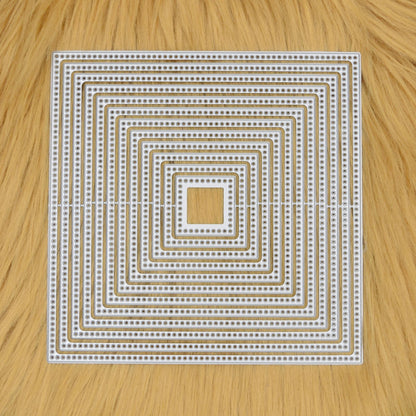 Nest of 12 Square Circle Hole Edged Patterned Metal Cutting Dies, Card Making I0