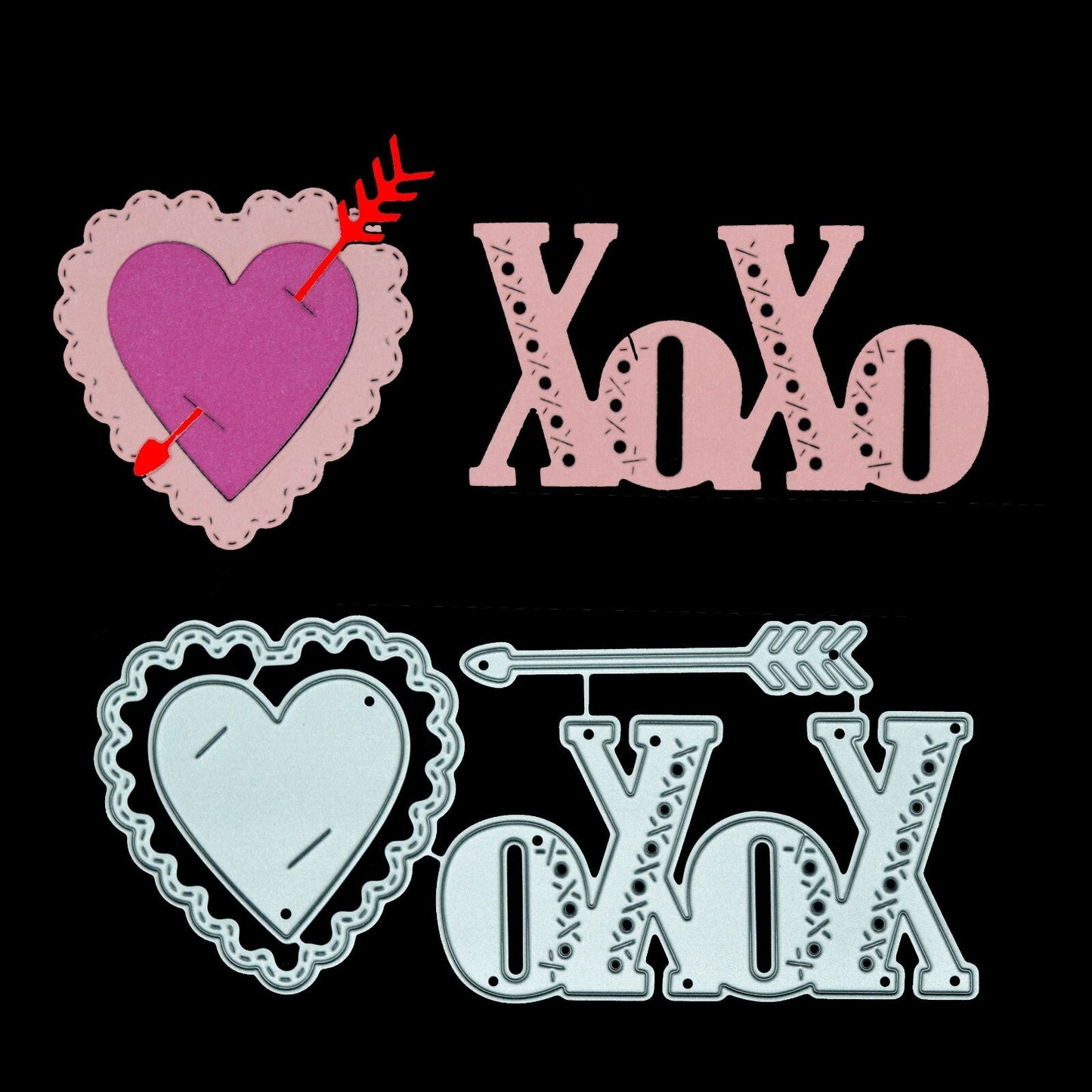 💘Heart, Hugs & Kisses XO with Cupids Arrow Metal Cutting Dies Set, Love  F1 💘
