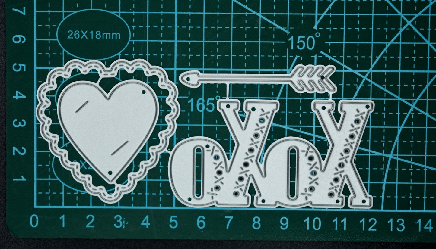💘Heart, Hugs & Kisses XO with Cupids Arrow Metal Cutting Dies Set, Love  F1 💘